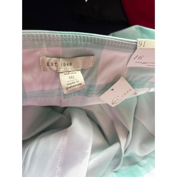 Cato Green White Checkered Plaid Capri Pants Mid Rise Size 16 New - Picture 5 of 7